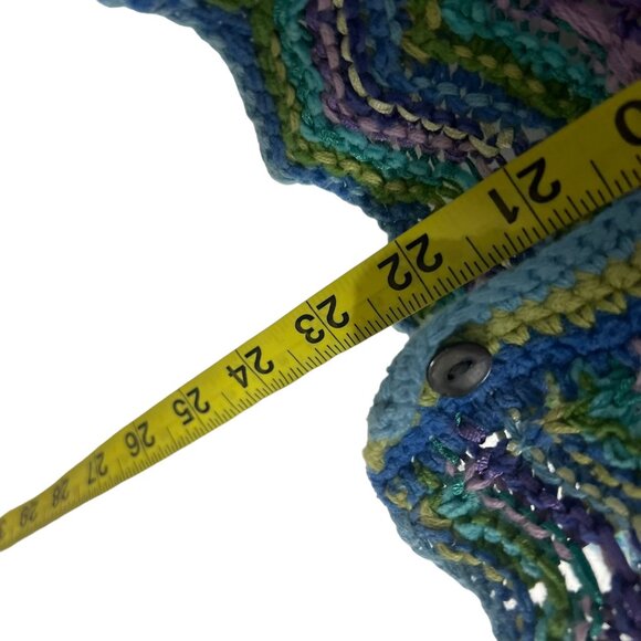 Northern Isles Blue Green Purple Open Knit Button Up Medium - Picture 7 of 9